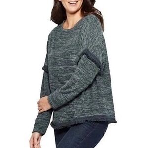 Knox Rose Long Sleeve Fringe Sweater Size L Green Boho Retro 90s Y2K Grunge